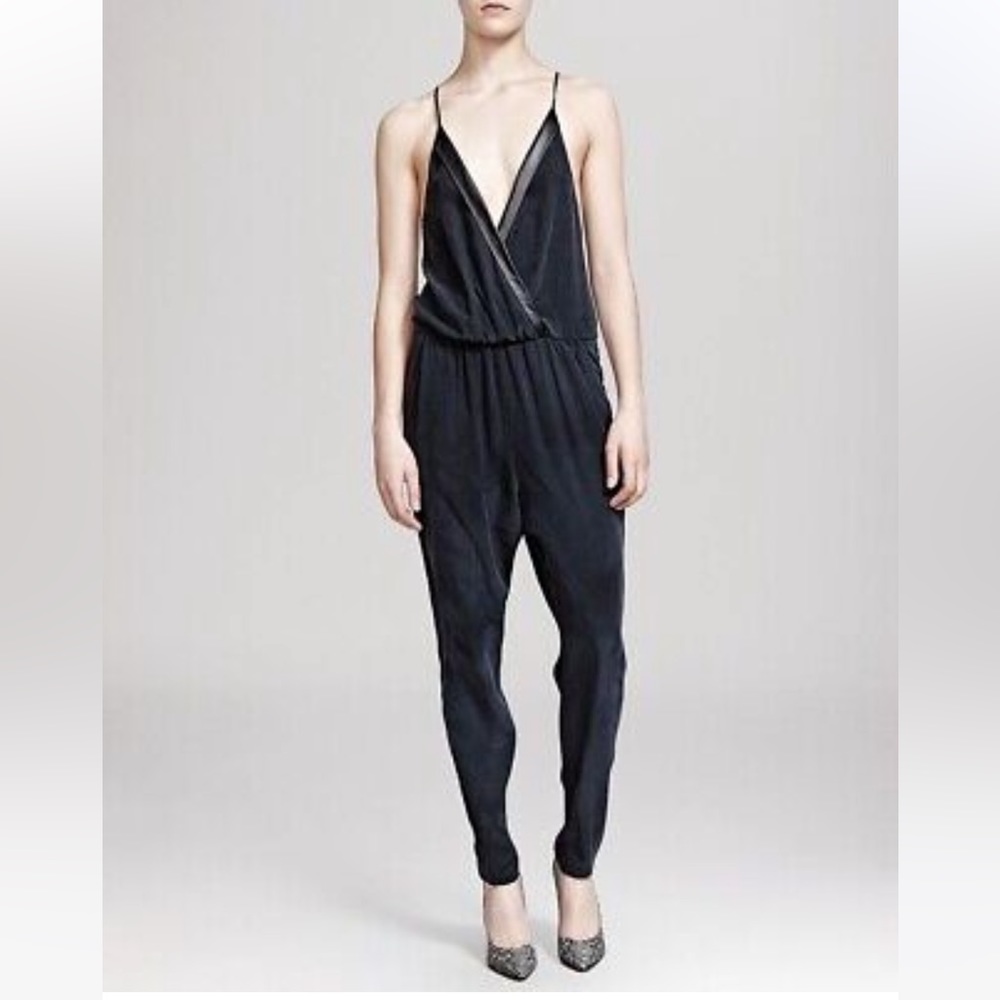 The Kooples Silk CDC with Leather Jumpsuit